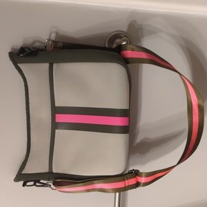 Haute Shore Crossbody Bag Green & Pink Neoprene Striped Strap Purse